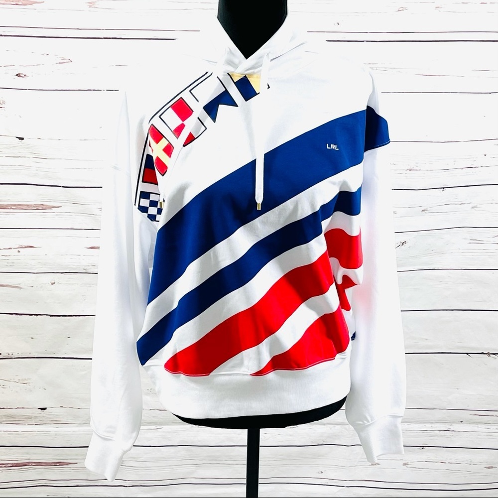 Ralph Lauren Women’s French Terry Hoodie Flags And Stripes White Size M